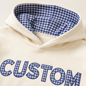 Custom Women's 2Piece Hoodie & Shorts <b>Set</b> Cotton Fleece Casual Loose Fit Gingham Lined Hood Letter Print Spring Autumn Wear - Product Image 5