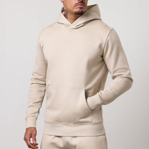 Ensemble de survêtement unisexe beige à capuche, manches longues, couleur unie, en coton, décontracté, pantalon de jogging, coupe régulière, polaire, design 2-en-1, pour l'hiver - Product Image 3