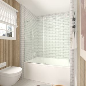 Porte de baignoire coulissante sans cadre de 58 à 60 po x 60 po h Porte de douche certifiée en verre trempé transparent de 1/4 po finition chromée - Product Image 1
