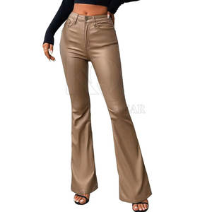 Pantalones de Cuero para Mujer a la Moda, de Cintura Media, Pierna Recta, Transpirables, Ecológicos, Casuales, para Invierno - Product Image 6