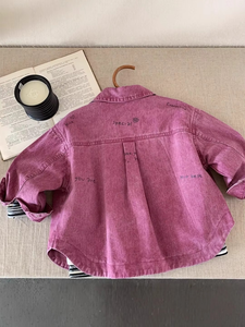 Kids Embroidered Blouson Denim <b>Jacket</b> Unisex Printed Breathable Spring - Product Image 6