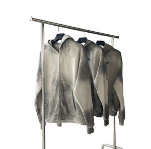 Peso pesado de gran tamaño rasgado streetwear hombres sudaderas con capucha personalizadas sol se desvaneció desgastado hecho a mano fabricante lavado ácido zip up sudaderas con capucha - Product Image 2