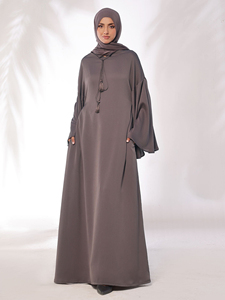 Abaya Larga de Color Sólido para Mujer, con Cuello de Lazo, Manga Larga, Vestido Modesto, Ligero, de Poliéster, para Uso Diario, Estilo de Medio Oriente - Product Image 2