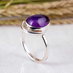 Dainty 925 Sterling Silver Purple Amethyst Pear Bezel Set Open <b>Ring</b> <b>Adjustable</b> Boho Hippie Wedding Party Handmade Artisan Unisex - Product Image 4