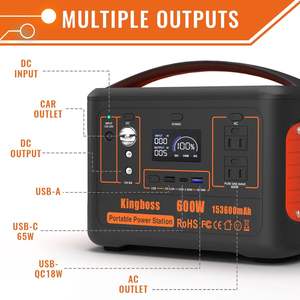 <b>Portable</b> 600W Solar Power Station with 153600mAh 568WH Lithium Battery 110V/600W <b>AC</b> Outlet 2*DC Carport; Peak 1200W Generator - Product Image 6