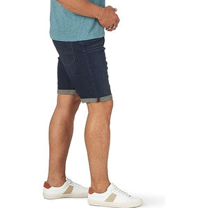Shorts en jean vintage bleu foncé pour homme, taille mi-haute, coupe droite, décontracté, été, coton, poches, respirant, tissé, brodé - Product Image 2