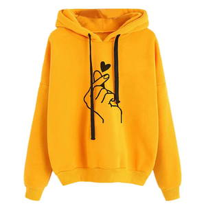 High Quality Women's Hoodie Long Sleeve Knitted <b>Sweatshirt</b> With <b>Heart</b> Hand Print Casual Autumn Wear 100% Cotton Breathable - Product Image 3