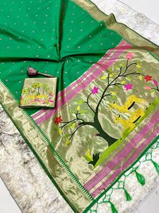 Magnifique Saree Indien en Soie de Designer, Style Khadi Row Paithani, avec Pallu Riche en Zari, Traditionnel, Exclusif et Élégant, pour Femme, Idéal pour les Fêtes et Toutes Saisons, Livraison Rapide - Product Image 4