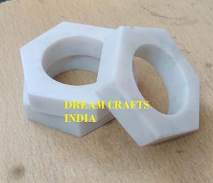 Anneaux de serviette ronds en pierre naturelle blanche de luxe, classiques, durables, faits à la main, 4,5 cm, décoration de table pour anniversaire - Product Image 3