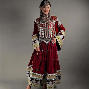 Traditional Handmade Lace <b>Sequined</b> Maxi Long Sleeve Vintage Women's Afghani Dresses Embroidery Natural Zippers Afghan Kuchi Dres - Product Image 2