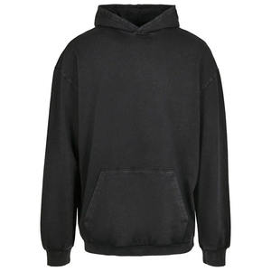 Sudadera con Capucha de Felpa Negra para Hombre, Bordada, con Efecto Ácido, Oversize, con Bolsillo Canguro, Estilo Casual Urbano, 100% Algodón, Invierno - Product Image 4