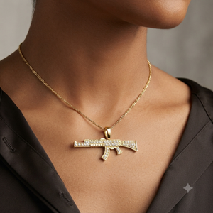 Trendy Hip Hop Rapper's Style 10K <b>Solid</b> <b>Gold</b> Custom Iced Minimalist Sword Gun Natural Diamond <b>Pendants</b> Statement Necklace Charms - Product Image 2