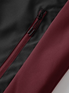 <b>Men's</b> <b>Burgundy</b> Black Hooded Windproof Sporty Jacket Zipper Front Pockets Color Blocking Regular Fit Outdoor Wear - Product Image 5