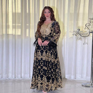 Abaya Dubai <span class=keywords><strong>turchia</strong></span> musulmana moda <span class=keywords><strong>Hijab</strong></span> abito scollo a V manica lunga in Tulle ricamo decorazione produttori per abiti doganali - Product Image 2