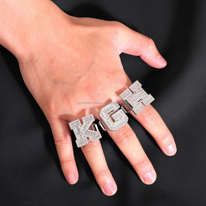 Hip Hop " KGH " Initial Rings With Moissanite Diamond Luxury Bling Jewelry For Streetwear Style - Product Image 5