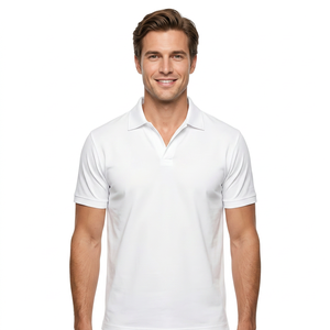 Polo à manches courtes pour homme, blanc, en coton tricoté uni, respirant, style décontracté, coupe classique - Product Image 3