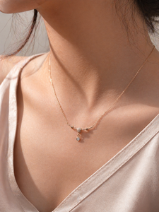 Minimalist 18k <b>Solid</b> <b>Gold</b> Rose <b>Gold</b> Plated Diamond Solitaire <b>Pendant</b> Necklace Geometric Design Everyday Wear Women's Jewelry - Product Image 2