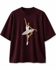 Camiseta Unisex Extra Grande de Cuello Redondo con Logotipo Personalizado Bordado, Camiseta de Algodón con Bordado de Ballet, Premium - Product Image 3