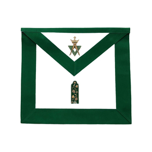 Delantal Masónico de Junior Warden, Blanco y Verde, de Terciopelo Bordado, con los Grados Aliados, Tradicional para Ceremonias Masónicas - Product Image 1