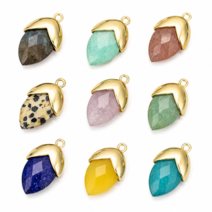 Wholesale Sterling Silver <b>Gold</b> Plated Gemstone Cap <b>Pendant</b> Faceted Marquise Stone Charm Connector for Jewelry Making - Product Image 1