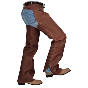 Chaps de cowboy en cuir marron faits à la main Royal International pour l'équitation, la protection des jambes, le rodéo, la ferme et la moto - Product Image 2