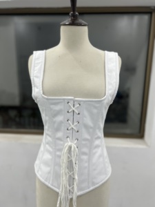 Top Corset de Satén Blanco Personalizado para Mujer |   Bustier con Varillas y Encaje |   Corsé de novia con cuello cuadrado |   Fajas Reductoras de Cintura Hechas a Mano Firmes DHL - Product Image 3