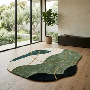 Modern Novelty Abstract Area Rug Plush Tufted Non-Slip Rubber Backing Living Room Green Black White Pattern - Product Image 6