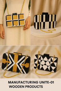 Bolso de Mano de Lujo Hecho a Mano, Duradero, Ecológico, Ligero, de Madera y Resina, con Diseño Geométrico Incrustado, Cadena Cruzada, Personalizado - Product Image 5