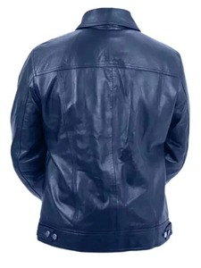 Veste en cuir bleu pour homme - Product Image 2