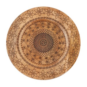 Round Wooden <b>Decorative</b> <b>Plate</b> Bohemian Floral Engraved Handmade Design Pattern Plant Style - Product Image 3