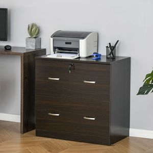 Commode de classement latérale en noyer durable à 2 tiroirs verrouillables, meuble de rangement métallique assemblé pour bureau à domicile - Product Image 2