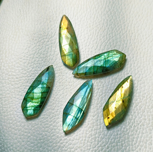 Cabochon de labradorite verte Flash, taille marquise à motifs, 10x30mm, pierre précieuse en vrac, double face à facettes, pour la fabrication de bijoux - Product Image 4