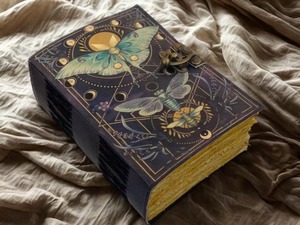 Luna Moth Design, Blank Spell <b>Book</b> of <b>Shadows</b> Deckle Edge Paper with Lock Clasp Wiccan - Product Image 6
