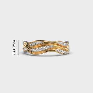 Anillo de Diamantes de Tres Ondas, Oro Blanco de 18K, Corte Redondo, Engaste Pavé, Joyería Fina Moderna y de Lujo para Mujer, Banda de Eternidad - Product Image 5
