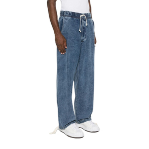 Pantalones Anchos de Mezclilla para Hombre, Estilo Casual, Cintura Elástica con Cordón, Material de Algodón Transpirable, Moda Primavera - Product Image 4