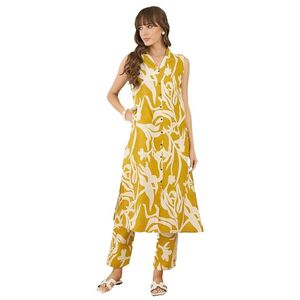 Women's Straight <b>Linen</b> Abstract Printed Kurta & Pant Set - Product Image 1