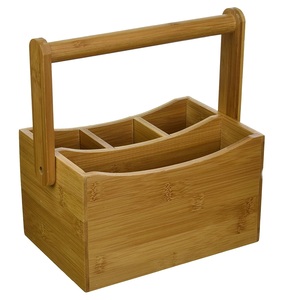 Porte-ustensiles rectangulaire en bois avec 6 compartiments et poignée pour articles de cuisine, style rustique, porte-couverts fait main - Product Image 6