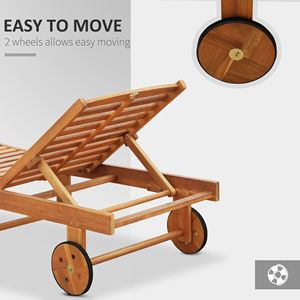 Sedia a Sdraio Pieghevole da Esterno in Legno di Acacia Colore Teak con Ruote per Prendere il Sole - Product Image 6