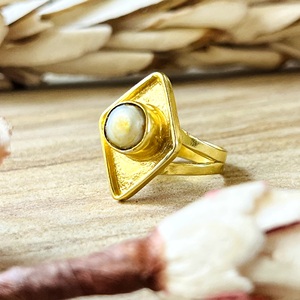 New Arrival Boho Geometric <b>Ring</b> Tribal Brass Band Women 18k <b>Gold</b> Plated Minimalist Diamond Shape <b>Opal</b> Jewelry Wholesale/OEM/ODM - Product Image 5