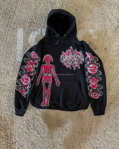 OEM personalizado logotipo pulóver Oversize ácido lavado Crop Hoodie hombres 100% algodón Vintage Sudadera con capucha desgastada con estampado de calavera para el invierno - Product Image 4