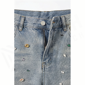 High Waist <b>Flare</b> Denim Jeans Men Cotton Stonewashed <b>Sequined</b> Dot Pattern Casual Spring Style Regular Fit - Product Image 4