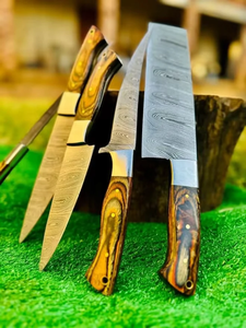 Ensemble de 5 couteaux de cuisine en acier damas, couteaux de chef professionnels, manche en bois fait main, ustensiles de cuisine, fournisseur en gros - Product Image 2