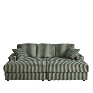 Divano a 3 Posti in Corduroy da 84 Pollici con 3 Cuscini Schienale, 2 Cuscini Decorativi, 2 Pouf, 2 Spazi Contenitori, Portabicchieri Integrato, Comodo per il Soggiorno - Product Image 6