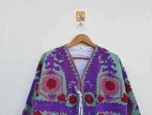 Floral Embroidered Cotton <b>Velvet</b> Autumn/Winter Festival <b>Jacket</b> <b>Women</b> Handmade Traditional Suzani Boho Short Reversible Fashion - Product Image 1