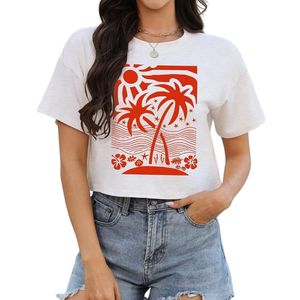 High Quality Orange Flower Print <b>White</b> T <b>Shirts</b> Cotton <b>Short</b> <b>Sleeve</b> Lightweight Summer Graphic Casual <b>Womens</b> Crop Tops - Product Image 1