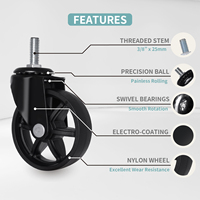 Roue pivotante silencieuse CCE 75 mm en nylon avec roulement, tige filetée 3/8 po, frein, capacité de charge 40 kg, durable, multi-usage, pour la maison