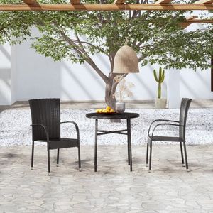 Conjunto de Comedor de Jardín de Ratán Sintético Negro con Acero con Recubrimiento en Polvo y Tablero de PP - Product Image 1