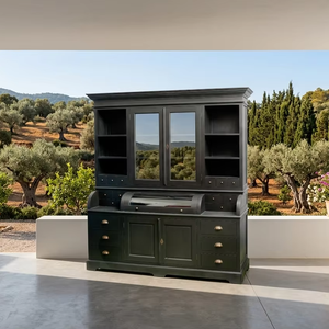 <span class=keywords><strong>Venero</strong></span> - Mueble de Almacenamiento de Madera con Acabado Negro Desgastado Natural, Vitrina de Vidrio y Organizador de Cajones para un Interior de Hogar Elegante - Product Image 2