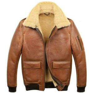 Chaqueta Bomber de Cuero Premium Marrón para Hombre con Forro de Piel Sintética, Cierre de Cremallera, Cuello Camisero, Estilo Motociclista de Invierno con Calidez Extra - Product Image 1