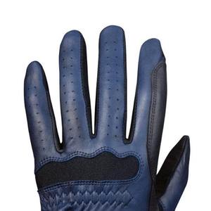 Gants d'équitation pour femmes en cuir véritable bleu respirant avec fermeture auto-agrippante, couleur unie, coupe classique, vêtements d'équitation - Product Image 3